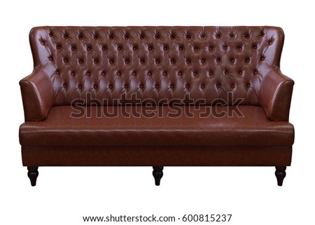 Brown luxury leather sofa isolated on white background, with clipping path.