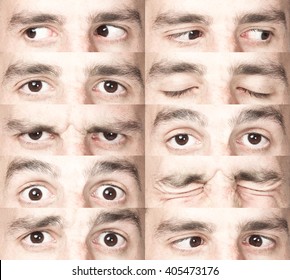 Brown Man Eyes Detail With Different Expression Composition Set