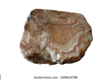 Brown Marble Rock Slab Isolated On White Background With Clipping Path. Agate Rock Slab.