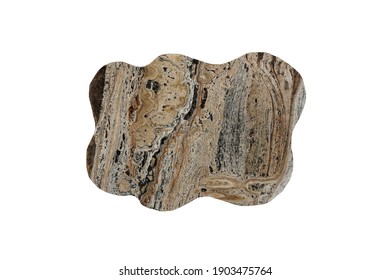 Brown Marble Rock Slab Isolated On White Background. Agate Rock Slab.