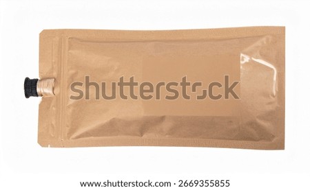 Brown matte doypack packaging pouch filled with product . isolated on a white backgro