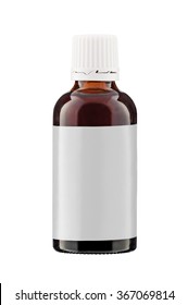 Brown Medicine Bottle With Label Isolated On White Background
