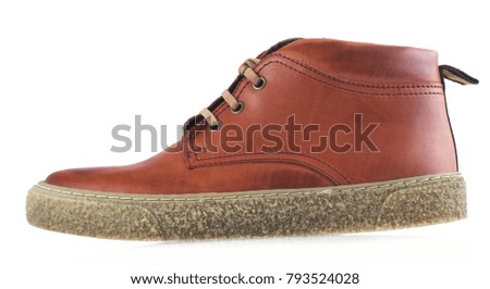 Brown men's autumn leather shoes isolated on white background