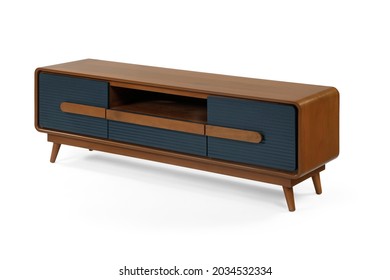 Brown Modern TV Table Wood On White Background . Corner View