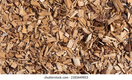 Brown Mulch Wood Chippings On The Ground For A Background