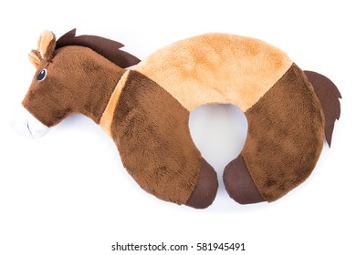 brown neck pillows isolated on white background.brown horse pillow isolated