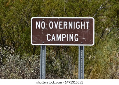 Brown No Overnight Camping Sign 