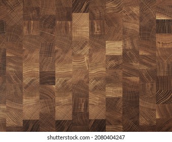 Brown oak wooden butcher chopping block, natural durable end grain hard wood cutting board texture background pattern, close up - Shutterstock ID 2080404247