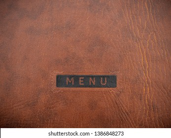 Brown And Old Leather Menu Cover Vintage Style With Tag In Black Label.