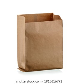 Brown Opened Paper Bag On White Background