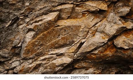 Fondo de granito de roca beige oxidado naranja marrón. Textura de la superficie de la montaña. Primer plano. Para el diseño.