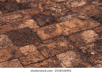 Brown and orange weathered brick wall, textured surface suitable for backgrounds, textures, construction concepts, and rustic designs. - Powered by Shutterstock