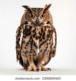 Brown owl portrait, photo studio on white background, generative ai