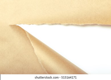 Brown Package Paper Torn To Reveal White Panel