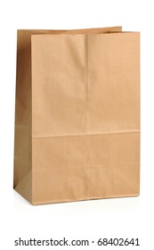 Brown Paper Bag Isolated Over White Background