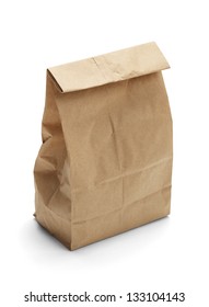 Brown Paper Bag Lunch With Copy Space Isolated On White Background.