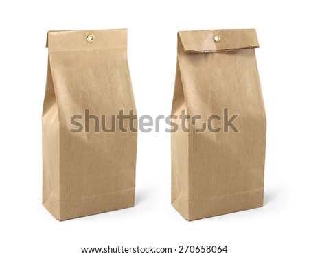 Brown paper bag packaging template isolated on white background