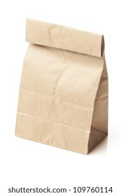 Brown Paper Bag Sack Lunch On A Background