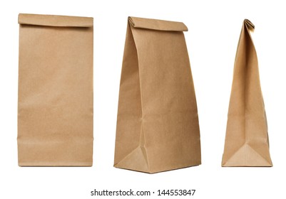 Brown Paper Bag Set Isolated On White Background