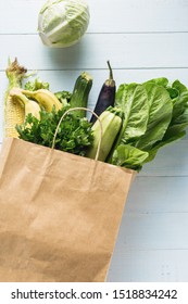 Brown Paper Bag With Vegetables And Fruits