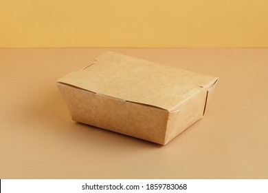 Brown Paper Food Box. Ground Color Background. Reusable Package Concept