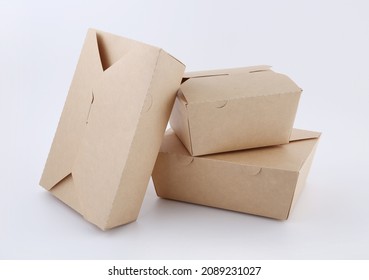 Brown paper food box isolated on white