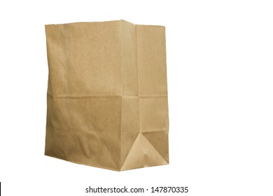 Brown Paper Grocery Bag On White Background