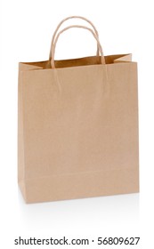 A Brown Paper Shopping Bag Isolated On White Background