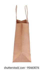 Brown Paper Shopping Bag Side View Isolated On White