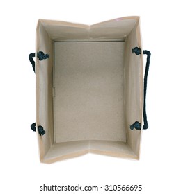 Brown Paper Shopping Bag ,View From The Top, Isolated On White Background.