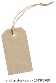 Brown Paper Tag With String Isolated On White Background With Clipping Paths