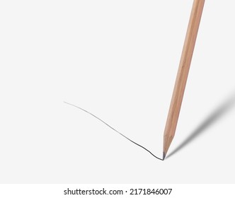 Brown Pencil Drawing Straight Line On White Background. Copy Space For Your Design.
