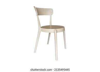 Brown Plastic Chair With Thin Legs Isolated On White Background With Clipping Path. Close Up.