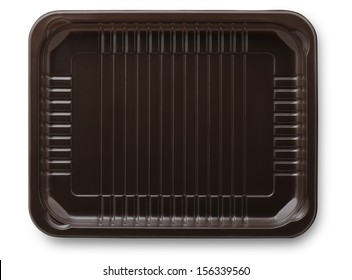 Brown Plastic  Packing Food Tray Isolated On White