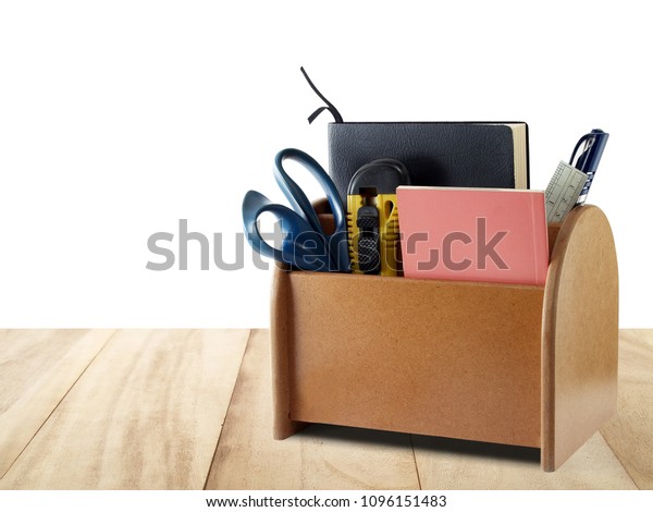 Brown Plywood Desk Organizer Office Supplies Stock Photo Edit Now