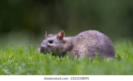 A brown rat that comes into the garden looking for food and drink.
