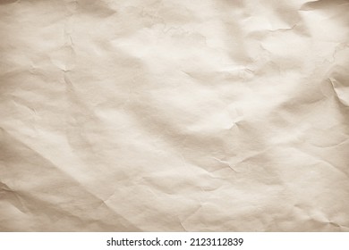 Brown Recycled Kraft Paper Crumpled Vintage Texture Background For Letter. Abstract Parchment Old Retro Page Grunge Blank Newspaper. Cream Pattern Rough Crease Grunge Surface Backdrop With Copy Space.