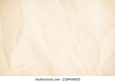 Brown Recycled Kraft Paper Crumpled Vintage Texture Background For Letter. Abstract Parchment Old Retro Page Grunge Blank Newspaper. Cream Pattern Rough Crease Grunge Surface Backdrop With Copy Space.