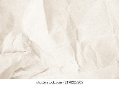 Brown Recycled Kraft Paper Crumpled Vintage Texture Background For Letter. Abstract Parchment Old Retro Page Grunge Blank Newspaper. Cream Pattern Rough Crease Grunge Surface Backdrop With Copy Space.