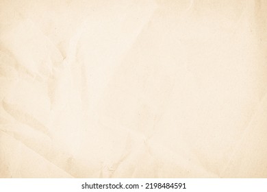 Brown Recycled Kraft Paper Crumpled Vintage Texture Background For Letter. Abstract Parchment Old Retro Page Grunge Blank Newspaper. Cream Pattern Rough Crease Grunge Surface Backdrop With Copy Space.