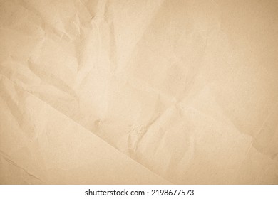 Brown Recycled Kraft Paper Crumpled Vintage Texture Background For Letter. Abstract Parchment Old Retro Page Grunge Blank Newspaper. Cream Pattern Rough Crease Grunge Surface Backdrop With Copy Space.