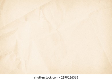 Brown Recycled Kraft Paper Crumpled Vintage Texture Background For Letter. Abstract Parchment Old Retro Page Grunge Blank Newspaper. Cream Pattern Rough Crease Grunge Surface Backdrop With Copy Space.