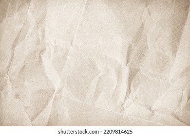 Brown Recycled Kraft Paper Crumpled Vintage Texture Background For Letter. Abstract Parchment Old Retro Page Grunge Blank Newspaper. Cream Pattern Rough Crease Grunge Surface Backdrop With Copy Space.