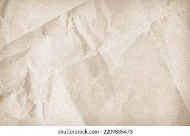 Brown Recycled Kraft Paper Crumpled Vintage Texture Background For Letter. Abstract Parchment Old Retro Page Grunge Blank Newspaper. Cream Pattern Rough Crease Grunge Surface Backdrop With Copy Space.