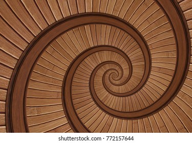 Brown Red Real Walnut Wooden Furniture Panel Round Circle Spiral Pattern Fractal Background. Furniture Wall Decoration Element. Wooden Decoration Element Fractal Background. Spiral Fractal Pattern