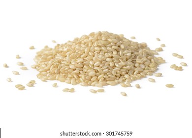 Brown Rice On The White Background