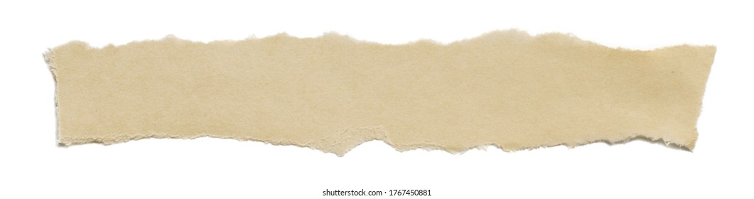 Brown ripped paper piece isolated on white background. Craft paper strip with torn rough edges