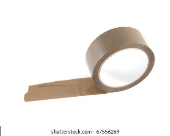 Brown Roll Tape On A White Background.