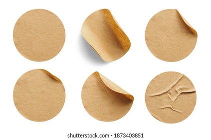 Brown Round Paper Sticker Label Isolated On White Background