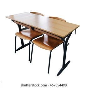 Brown School Desk Isolated On The White Background